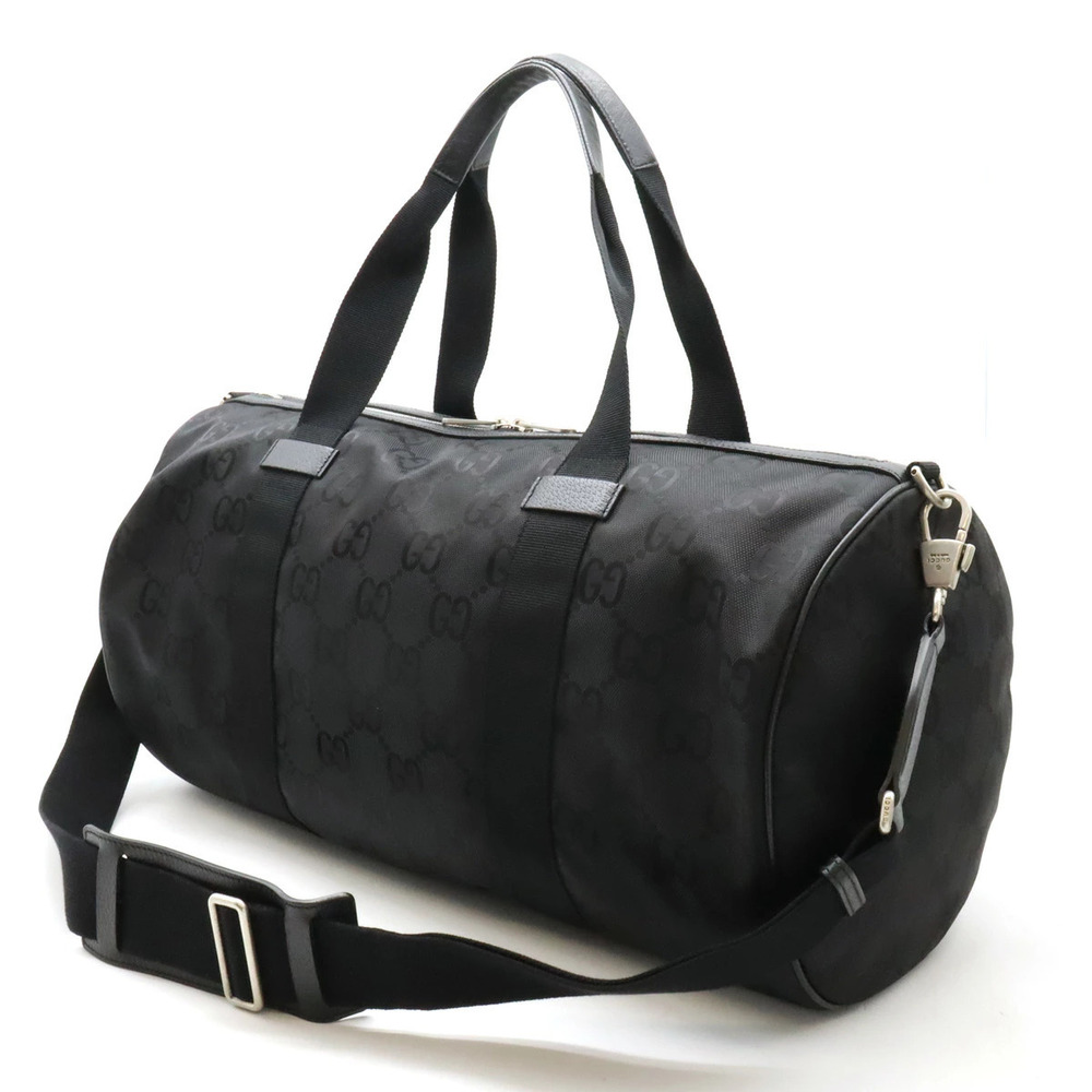 Gucci Boston Black The Duffle Off Shoulder Canvas Grid Bag